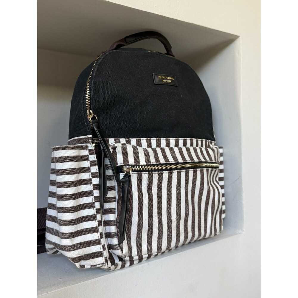 Henri Bendel Canvas Backpack Striped Cream Brown